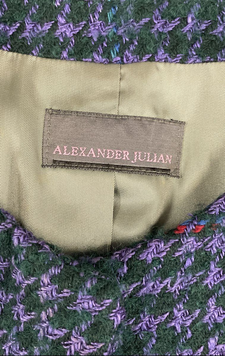 Vintage 90s Alexander Julian Women's Purple Houndstooth Wool Silk Blazer Sz 4