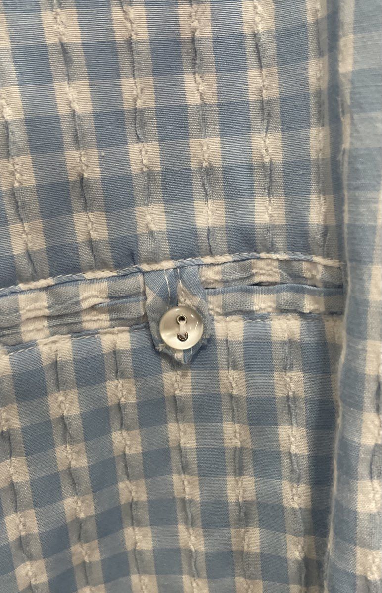 Allison Daley Women's Blue White Gingham Textured 3/4 Sleeve Button Up Shirt 14