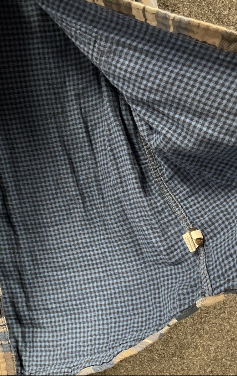 American Eagle Men's Blue Gray Plaid Flannel Shirt Double Pocket Cotton Sz M