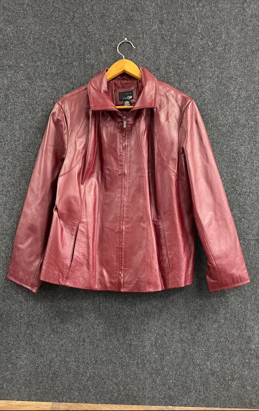 east 5th Women's Burgundy Genuine Leather Full Zip Jacket Lined Coat Sz 2X