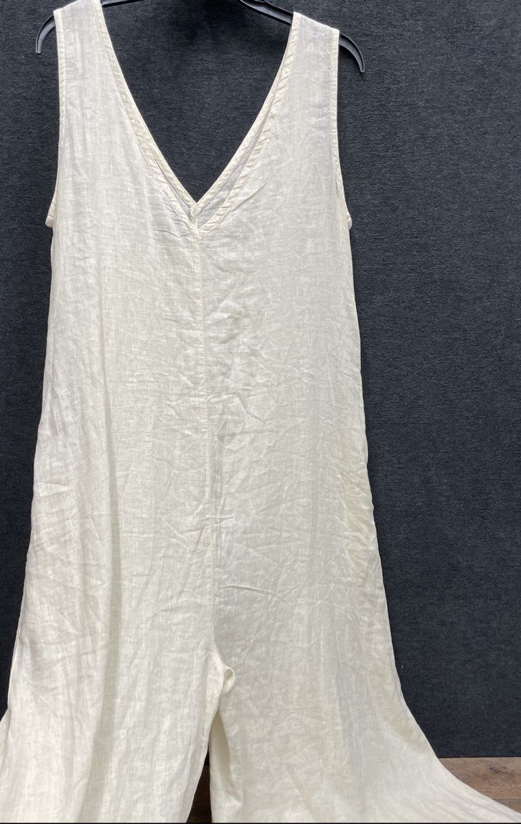 Calypso St. Barth Women's Cream Linen V-Neck Sleeveless Wide Leg Jumpsuit Sz L