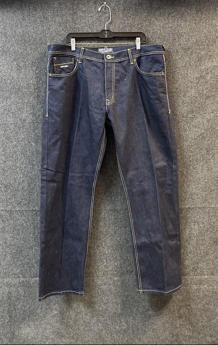 Enyce Men's Dark Wash Baggy Jeans Yellow Contrast Stitching Sz 40