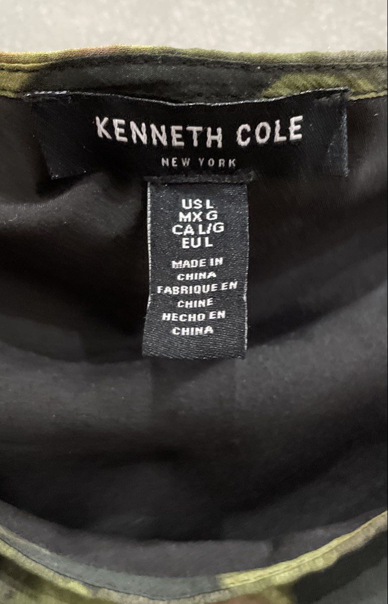Kenneth Cole Women's Green Camouflage Sleeveless Lined Scoop Neck Dress Sz L