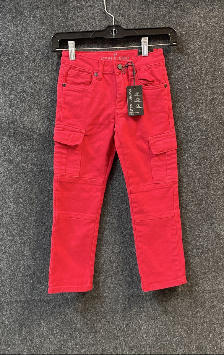 Steve's Jeans Boys' Red Slim Fit Stretch Denim Cargo Pants Size 6 NWT