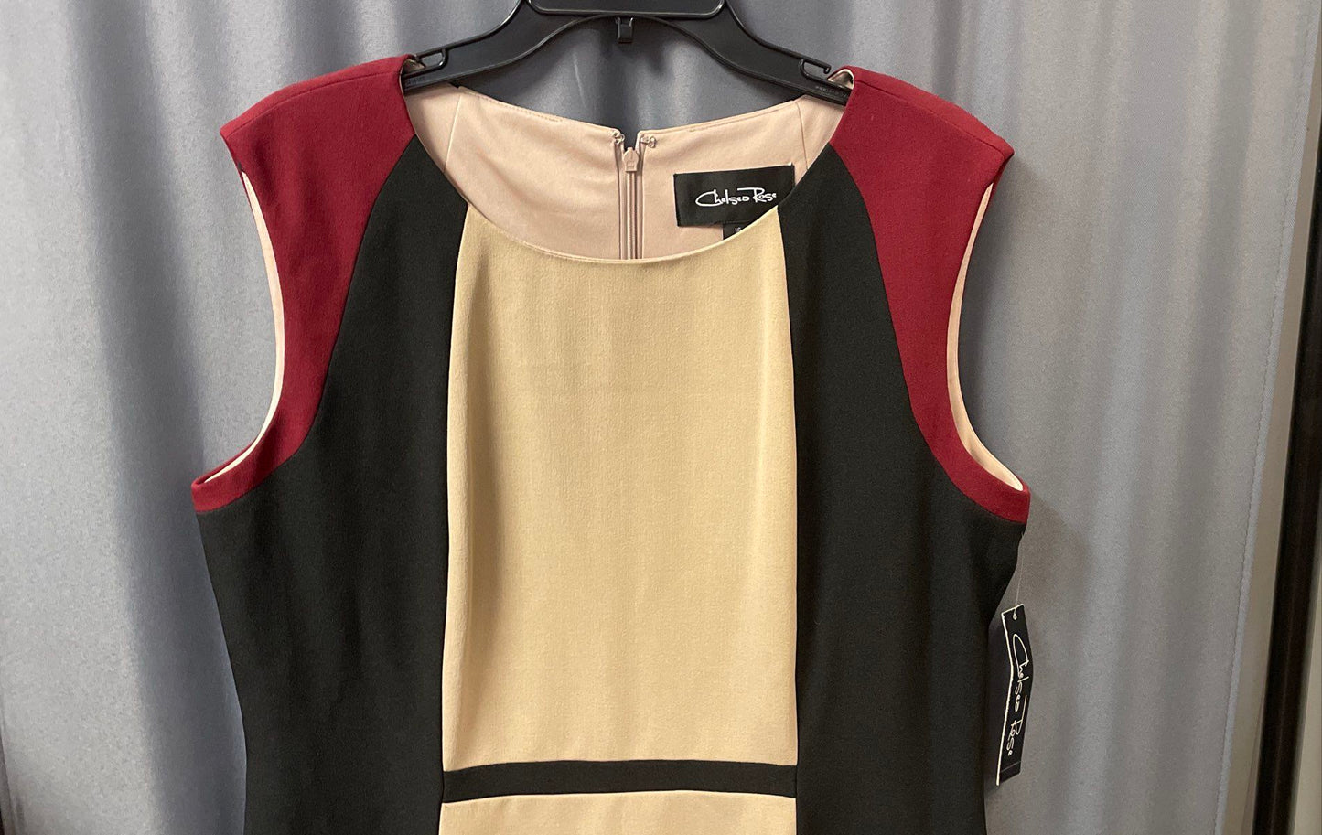 Chelsea Rose Women's Colorblock Sheath Dress Taupe Black Crimson NWT Sz 16