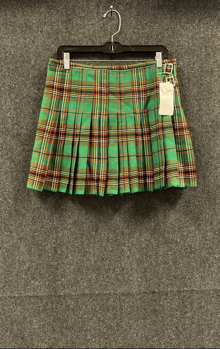 Celtic Pro Green Tartan Plaid Pleated Buckle Kilt Sz 24 NWT