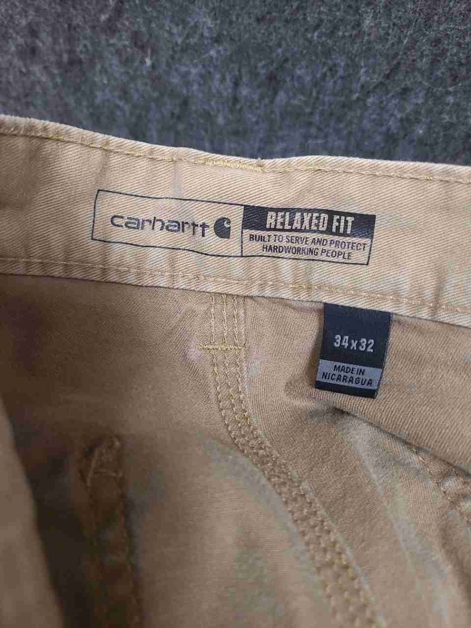 Carhartt Men's Dark Khaki Relaxed Fit Washed Duck Work Dungaree Pants Sz 34x32