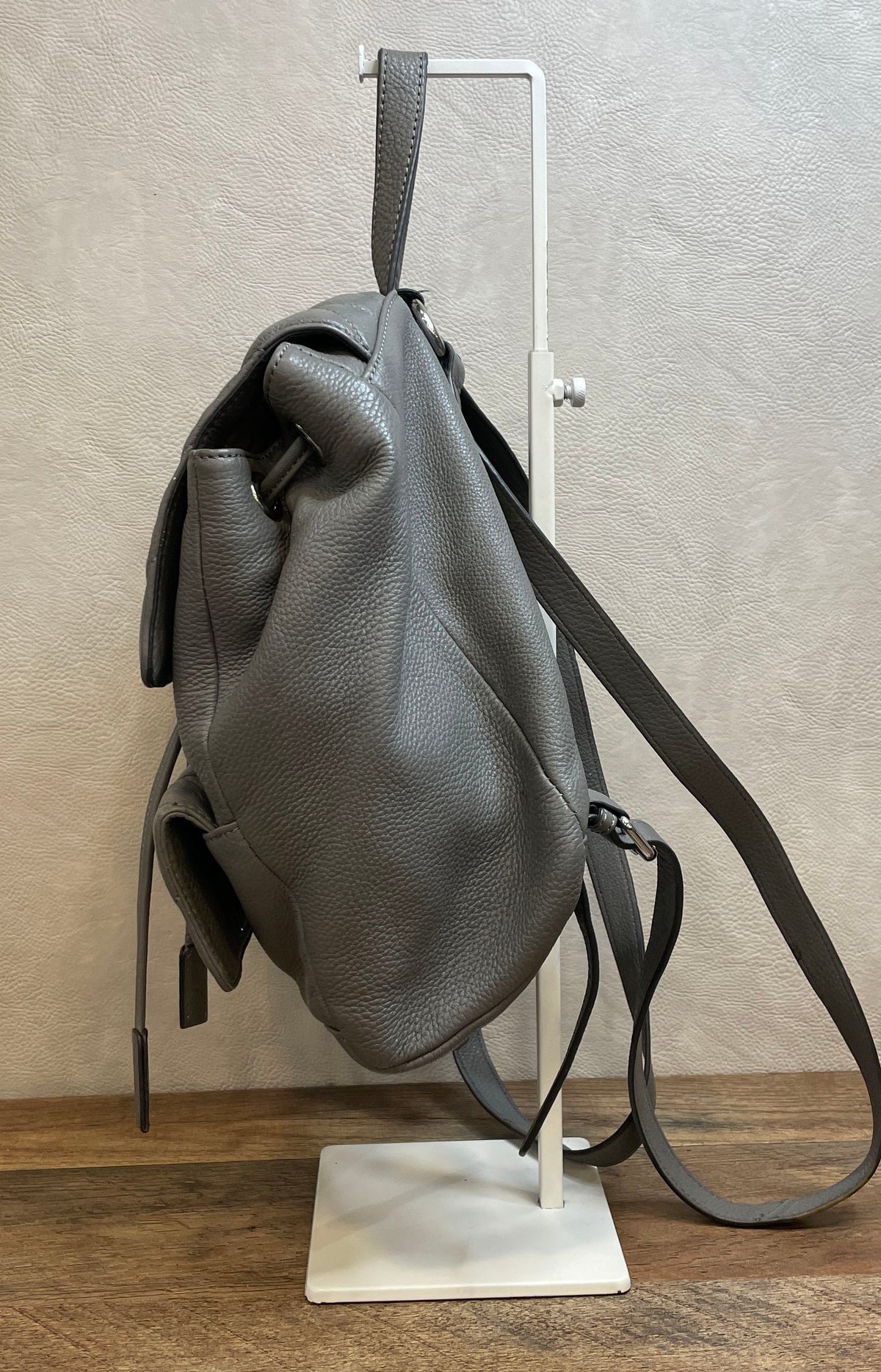 Karl Lagerfeld Gray Pebbled Leather Quilted Mini Backpack Silver Hardware