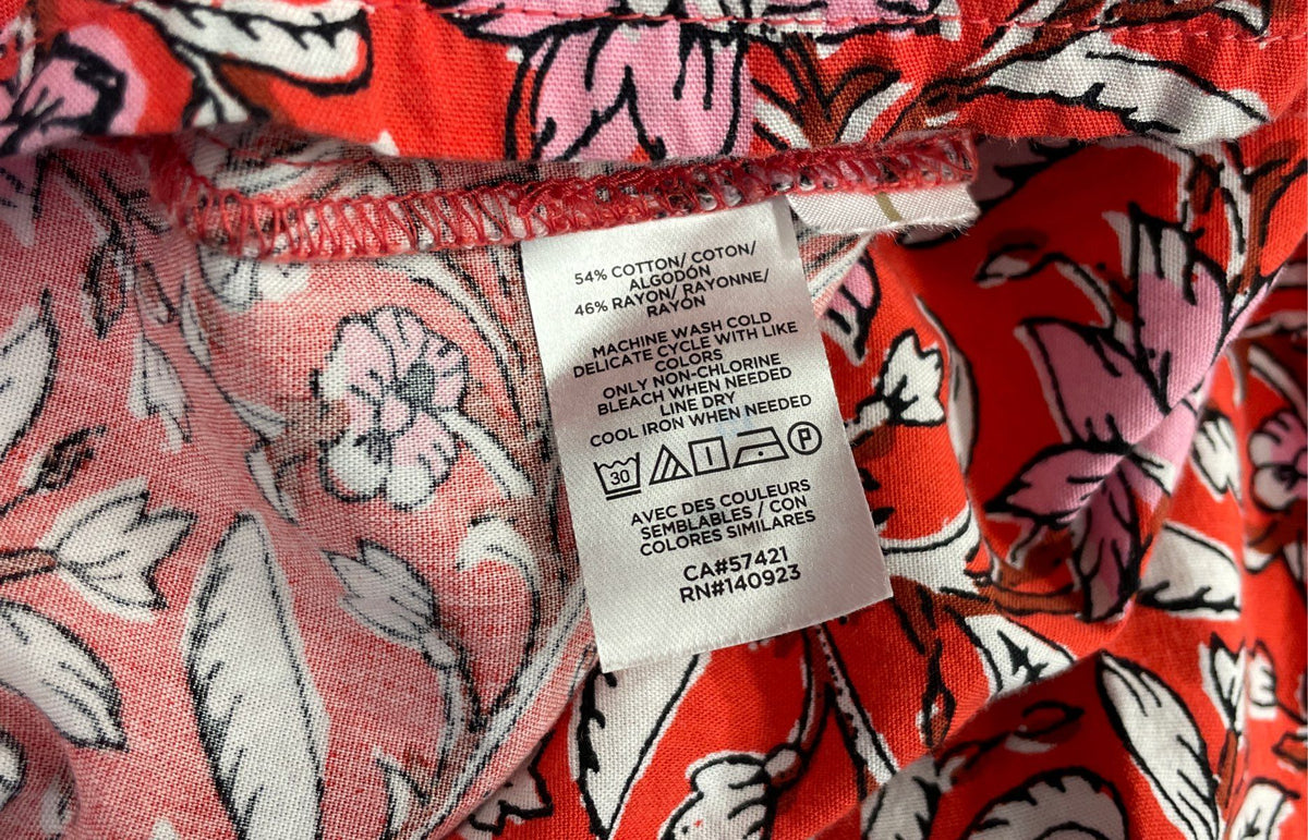 LOFT Women's Red Floral Button Up Tiered Ruffled Hem Midi Dress Sz L