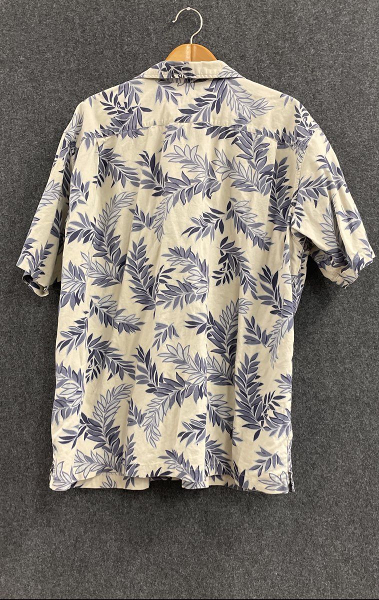 Eddie Bauer Men's White Blue Leaf Print Linen Cotton Short Sleeve Shirt 3XLT