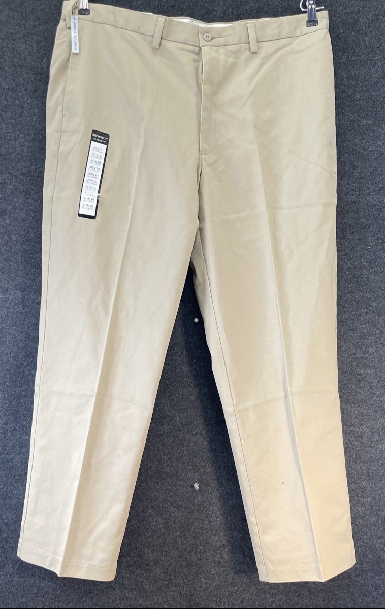 Architect Men's Premium No Iron Khaki Trousers Flat Stretch Sz 40x30 NWT