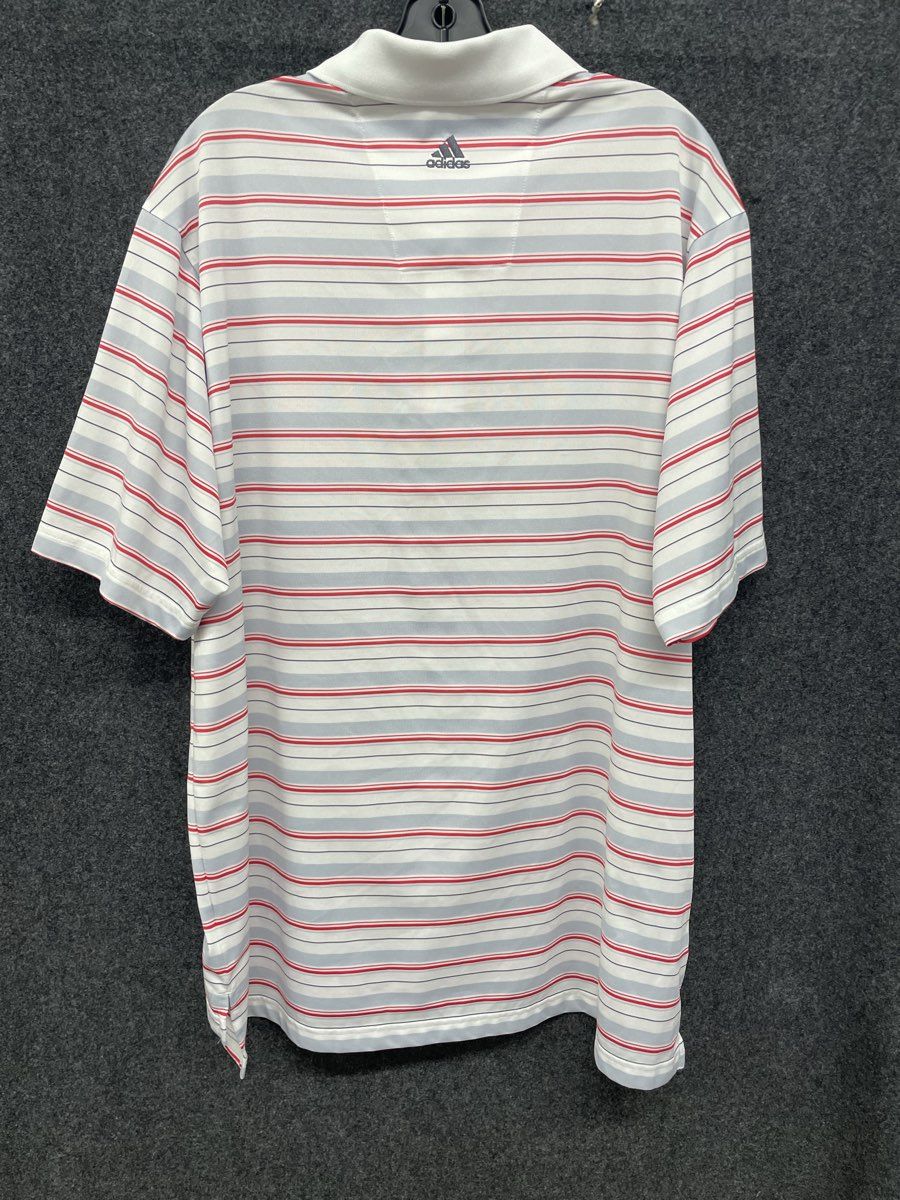 Adidas Golf Men's Climalite Polo Shirt White Red Blue Multi Stripe Sz XL