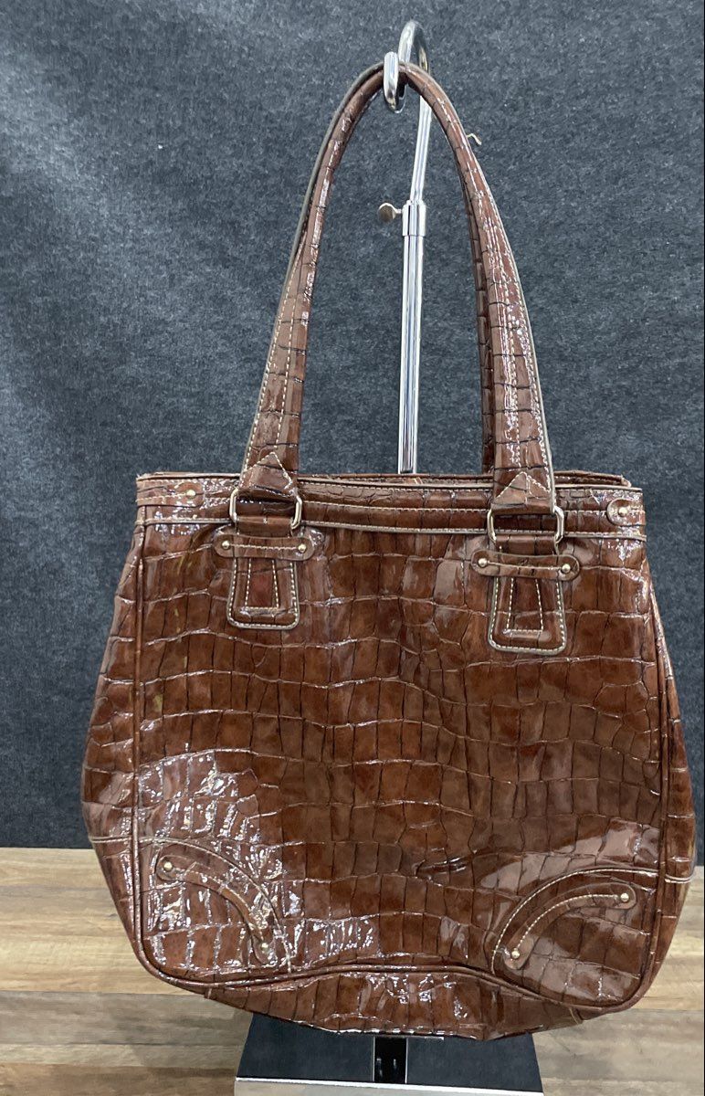 Liz Claiborne Brown Croc Embossed Faux Leather Tote Shoulder Bag