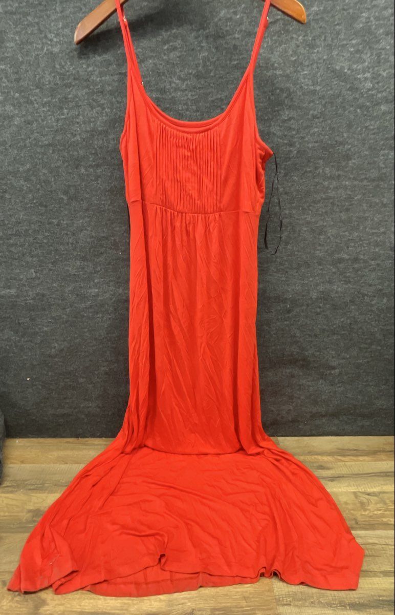 Calvin Klein Women's Red Sleeveless Empire Waist Pleated Maxi Dress Sz 12