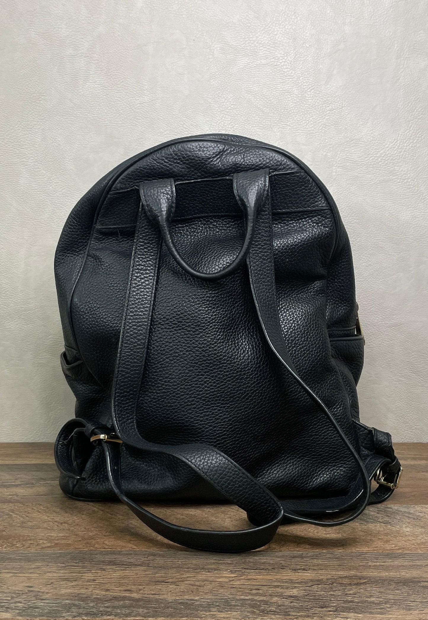 Michael Kors Black Pebbled Leather Studded Backpack Gold Hardware