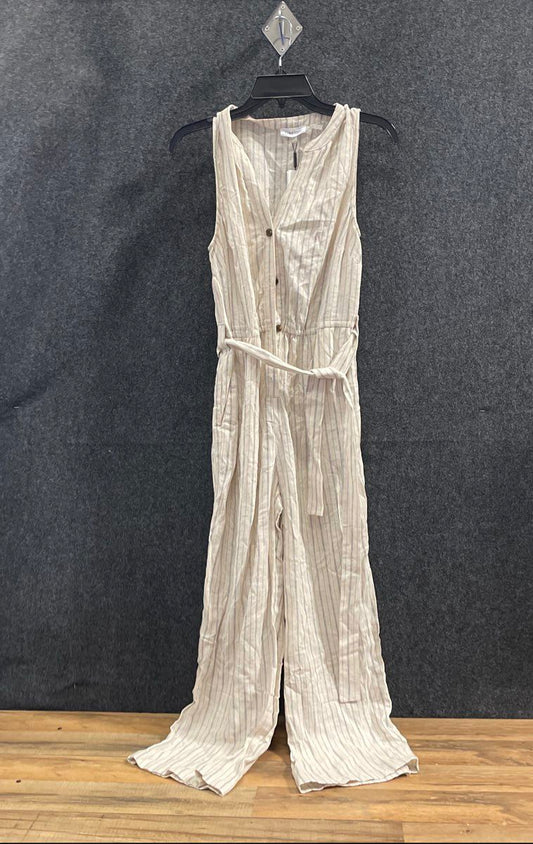 Calvin Klein Women's White Striped Linen Button Front Jumpsuit NWT Sz 4