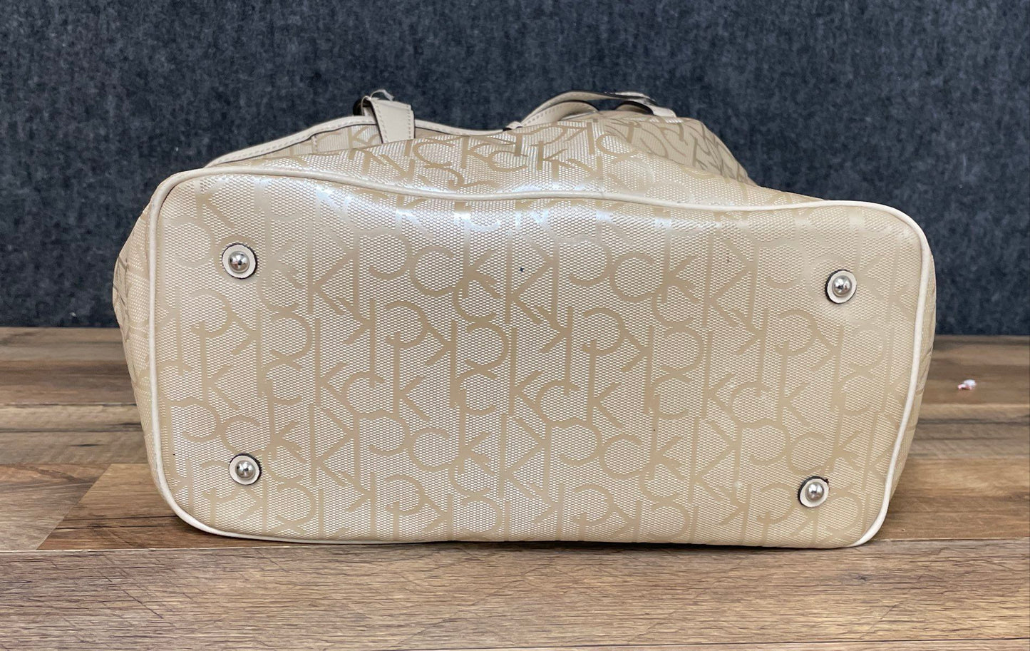 Calvin Klein Beige Monogram Coated Canvas Tote Bag Silver Hardware