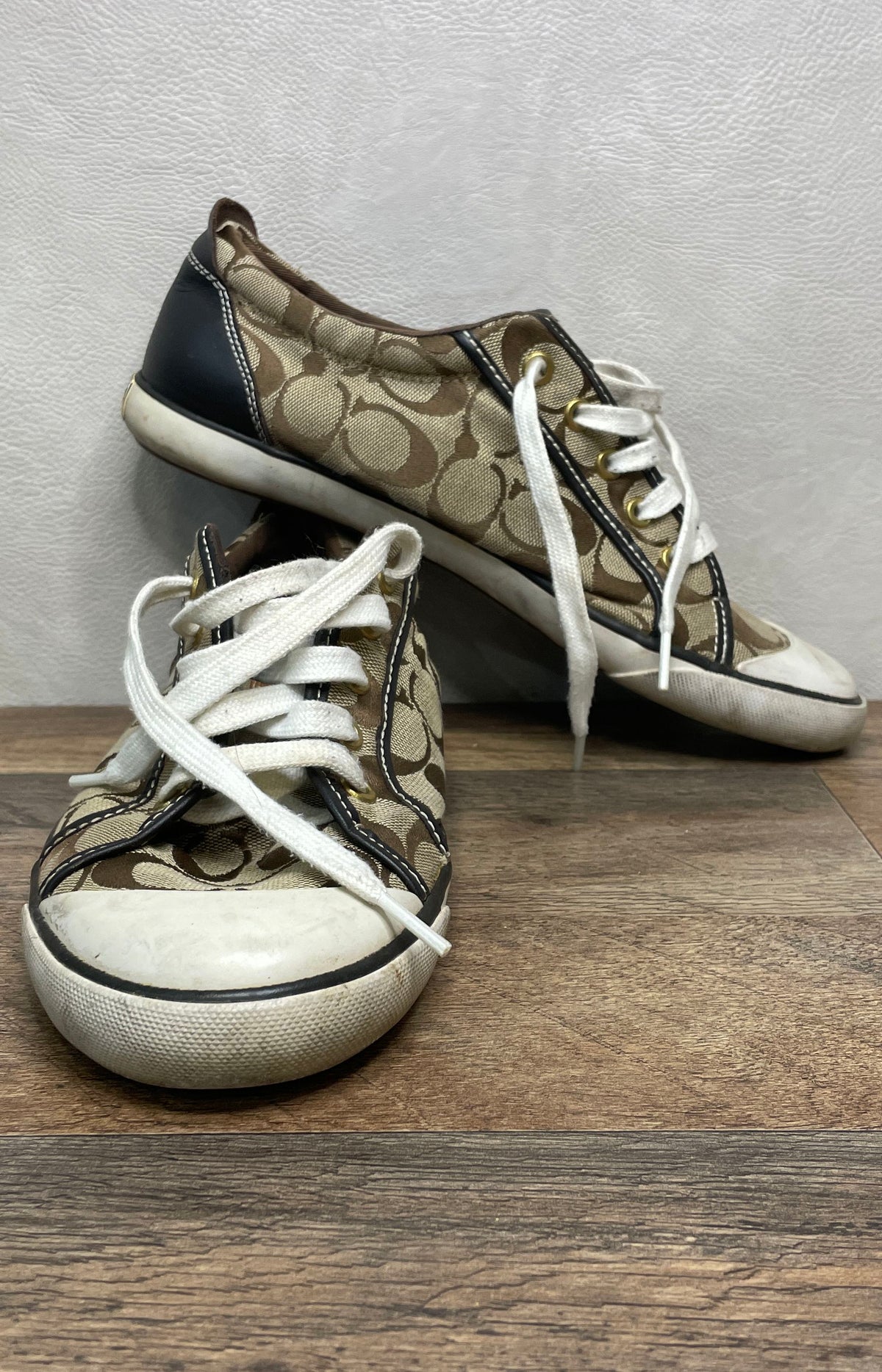 Coach Barrett Khaki Brown Signature C Monogram Sneakers Women's Size 10