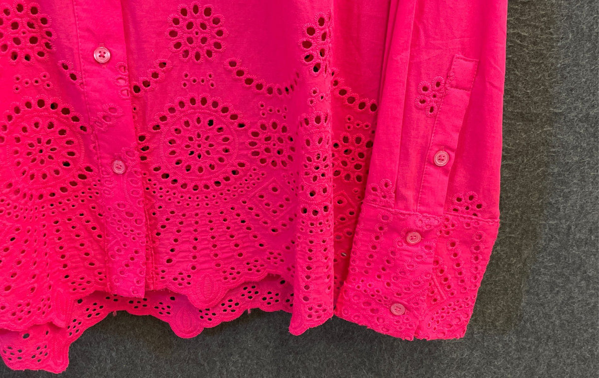 Nanette Nanette Lepore Women's Pink Eyelet Embroidered Scalloped Blouse Sz M