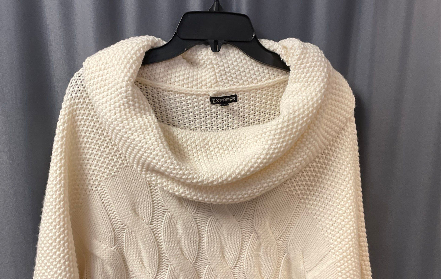 Express Women's Cream Wool Blend Cowl Neck Cable Knit Dolman Sweater Sz M