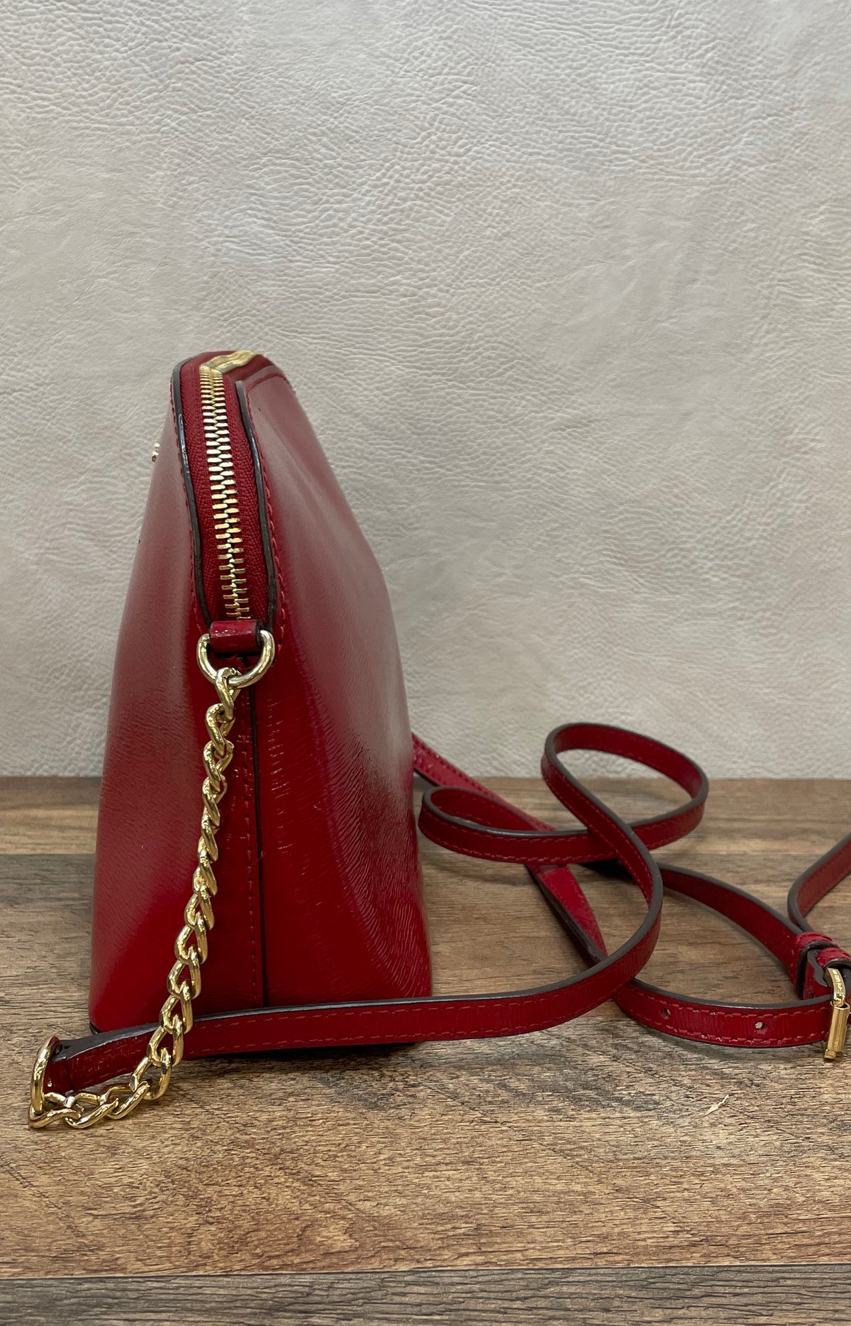 Michael Kors Red Saffiano Leather Dome Crossbody Bag Gold Hardware