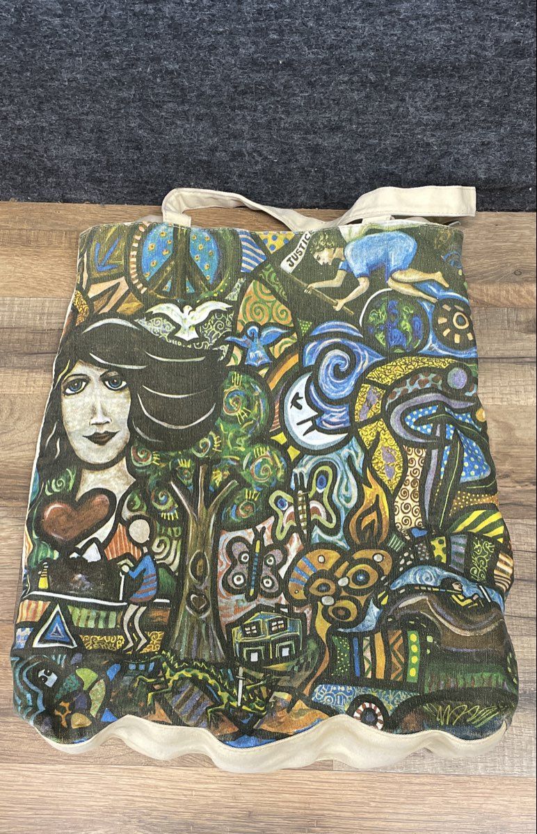 True Religion Canvas Tote Bag World Tour Fragrances Graphic Print Buddha Cream