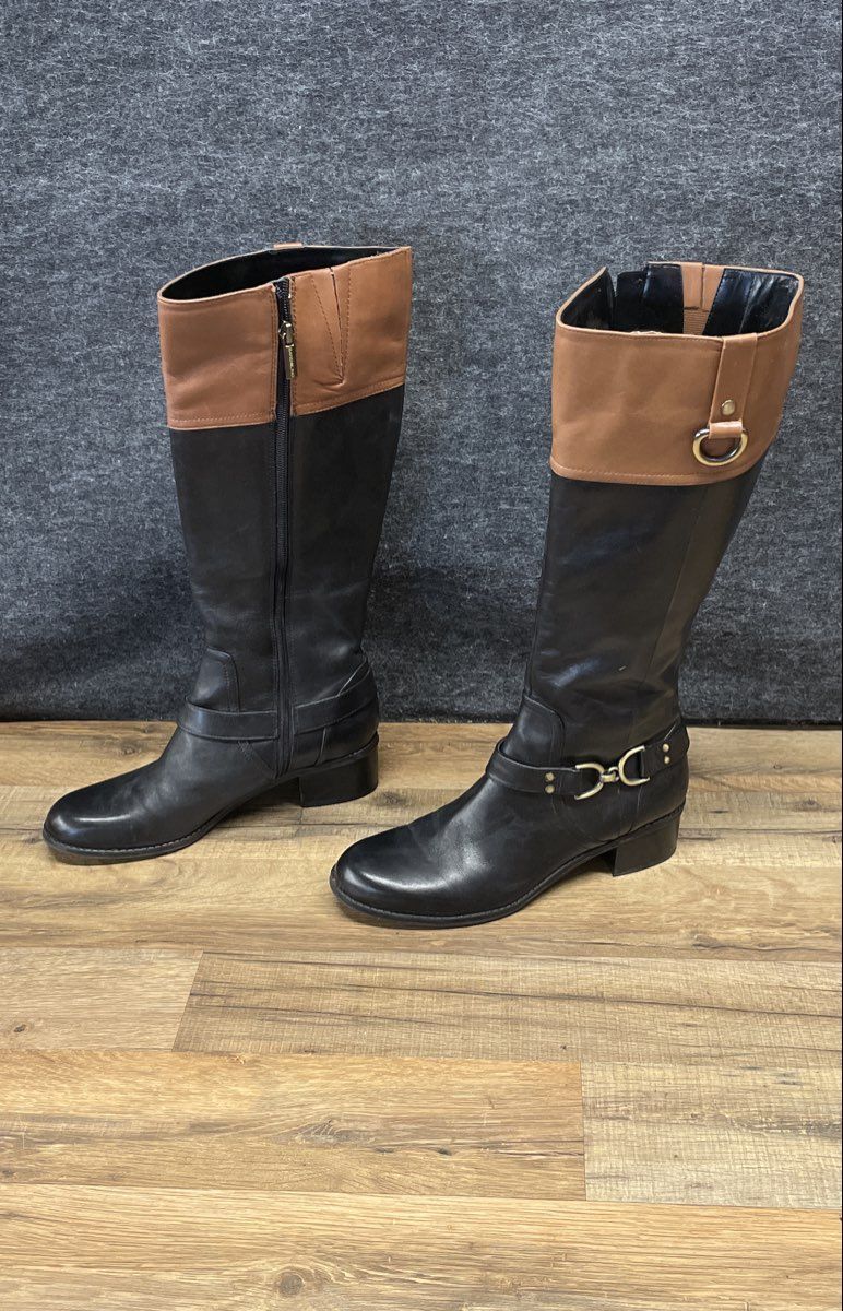 Bandolino Bogle Black Brown Two Tone Riding Boots Calf High Size 8 M