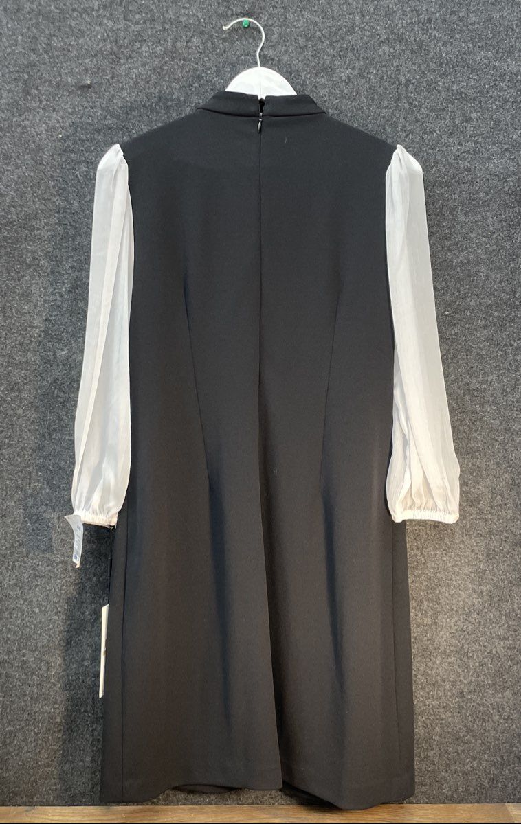 Calvin Klein Women's Black Dress Sheer Contrast Sleeve Tie Neck NWT Sz 12
