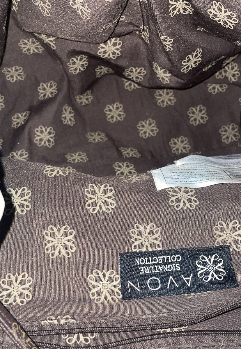 Avon Brown Monogram Signature Collection Drawstring Tote Bag Gold Hardware