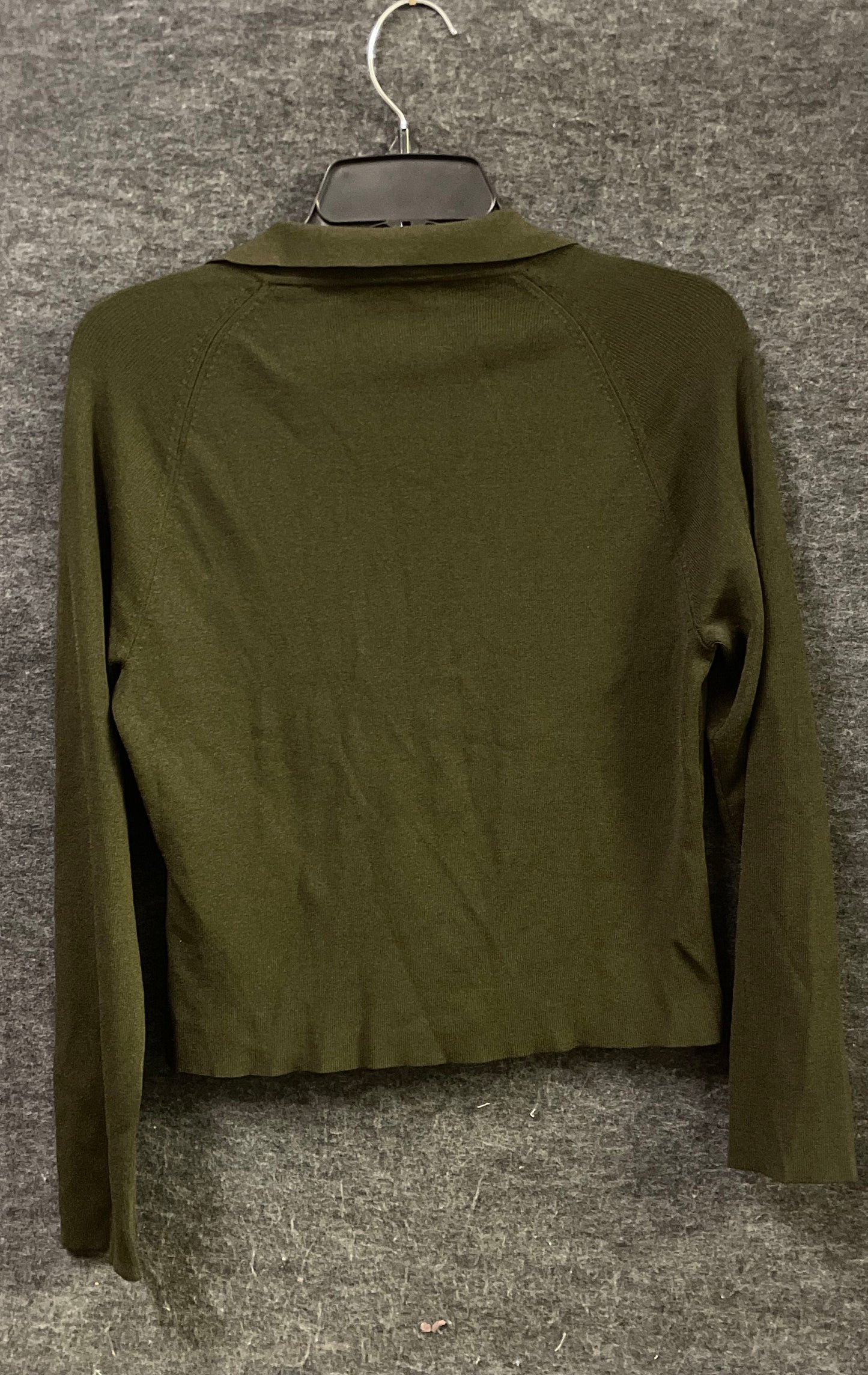 Vintage Lord & Taylor Women's Olive Green V-Neck Collared Knit Shirt Sz M