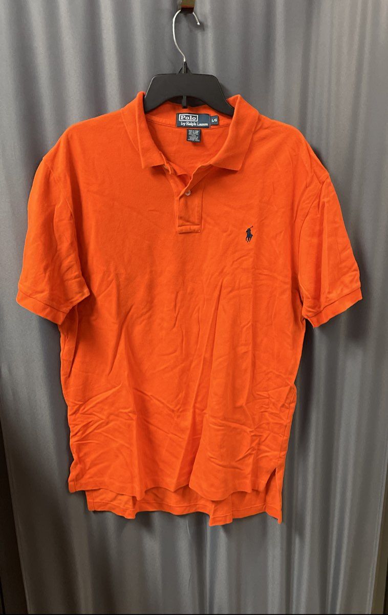 Polo Ralph Lauren Men's Short Sleeve Polo Shirt Orange Pique Navy Pony Sz L
