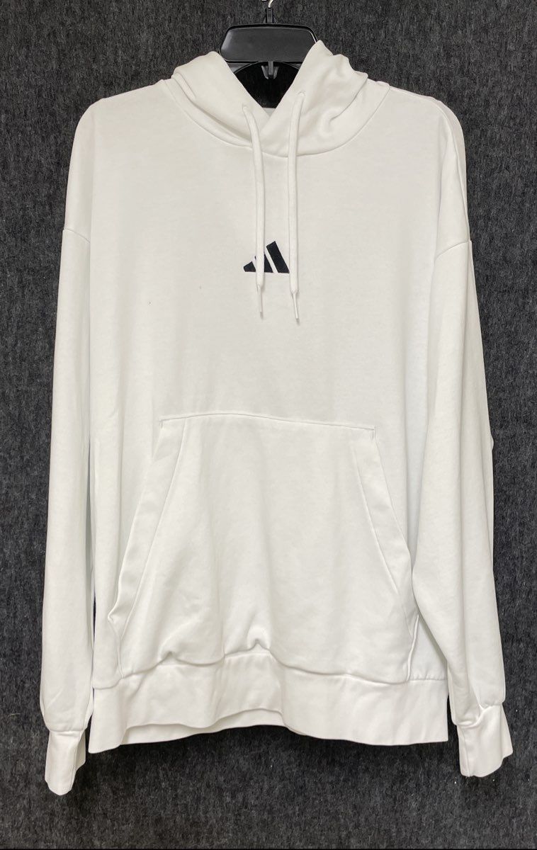 Adidas Men's Essentials Feel Cozy Fleece Hoodie White Center Logo Pullover Sz XL