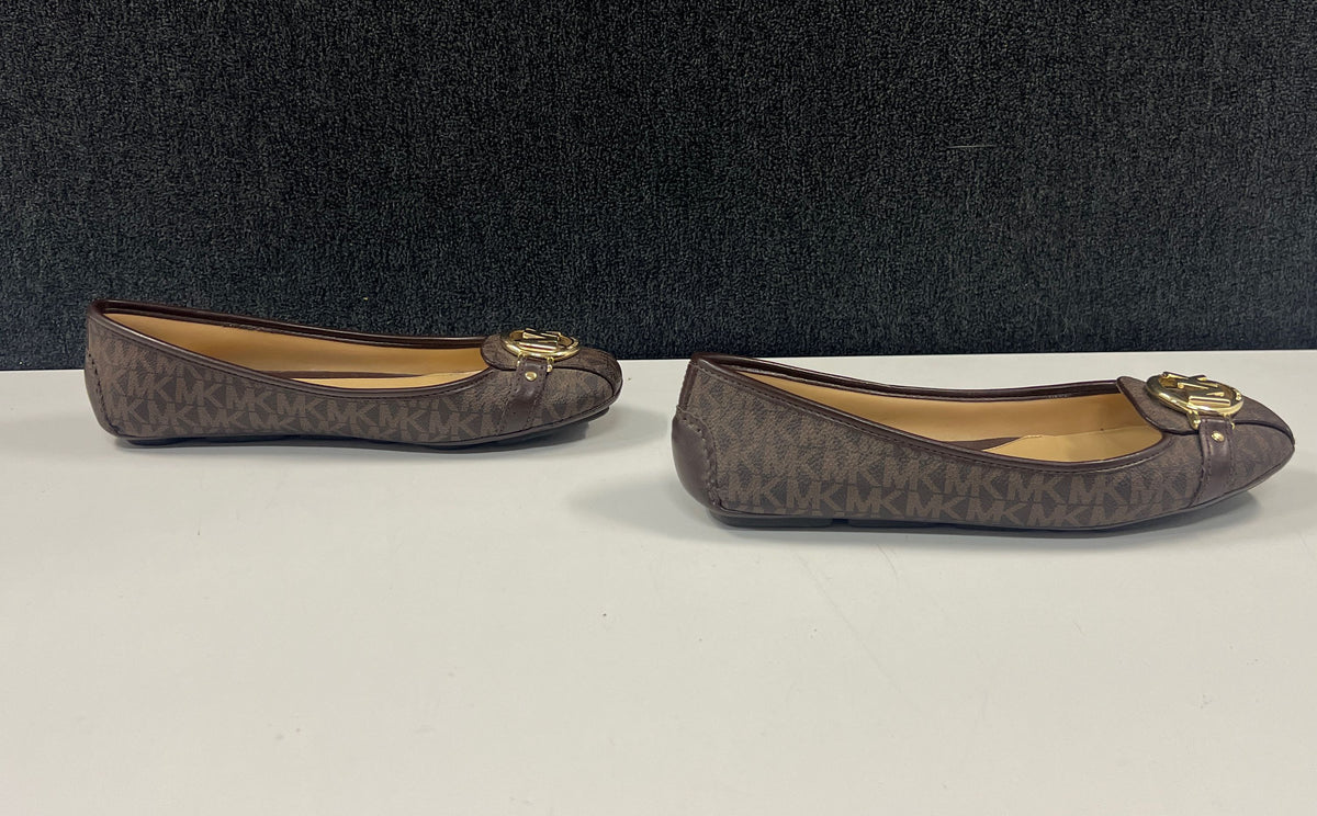 Michael Kors Fulton Moc Brown Monogram Ballet Flats Driving Loafer Size 7.5