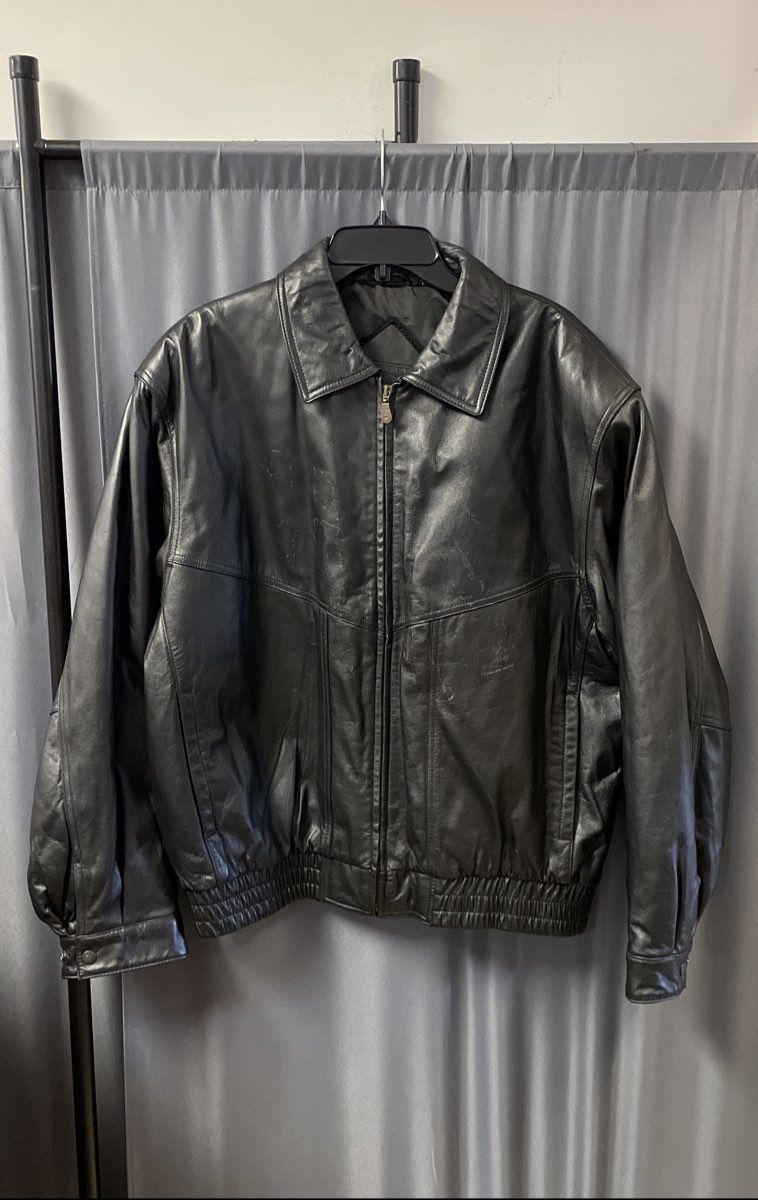 Roundtree & Yorke Men's Black Vintage 90s Bomber Leather Jacket Sz L