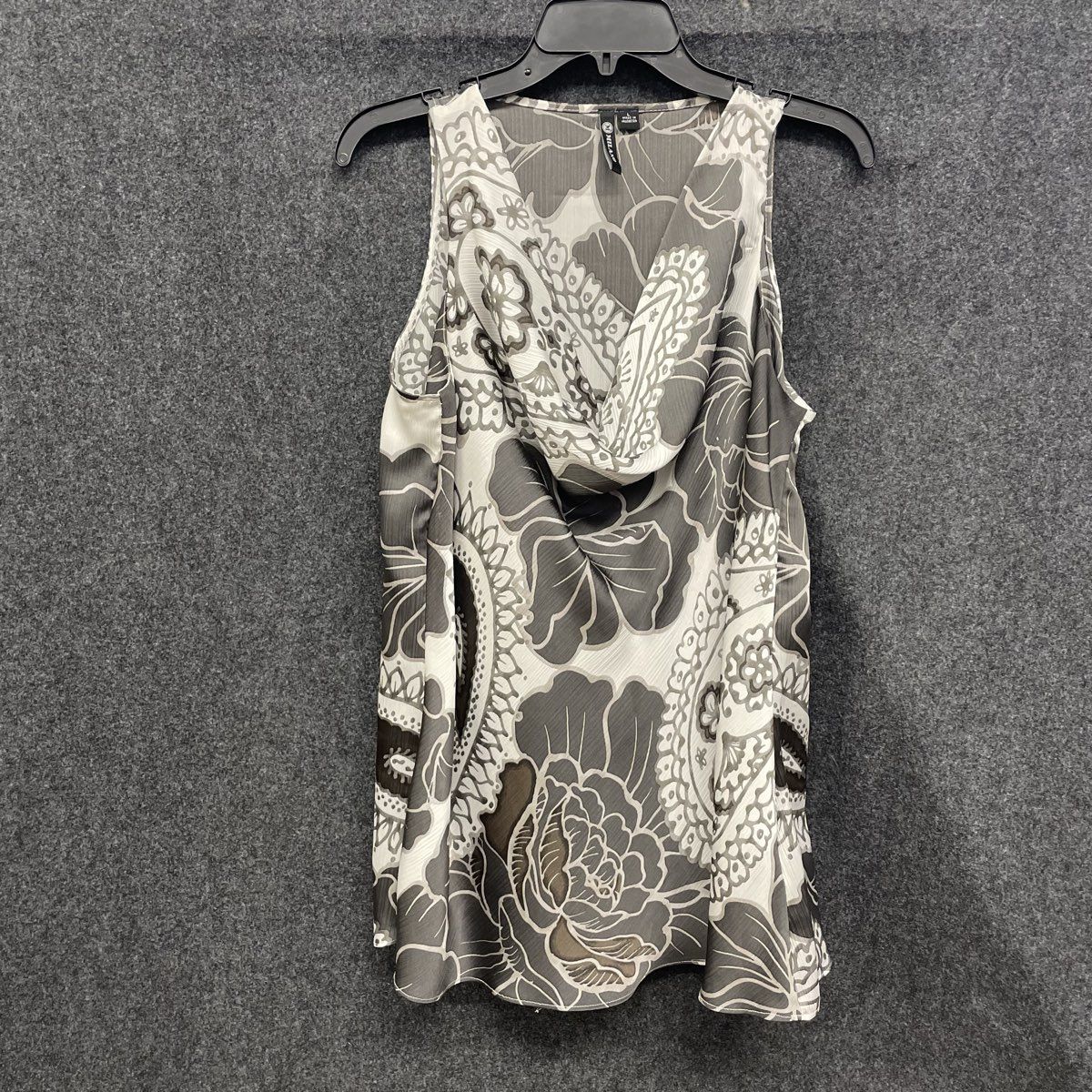 Milano Women's Sleeveless Floral Paisley Cowl Neck Dress Black Gray Sz L