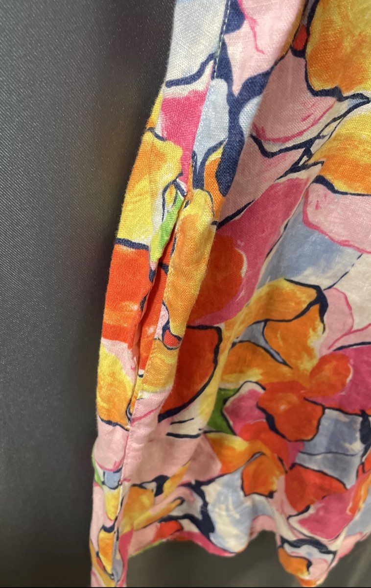C & C California Women's Multicolor Floral Print 100% Linen Sleeveless Dress S