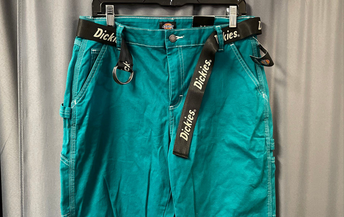 Dickies Women's Teal Belted Carpenter Pants Contrast Stitch Size 29R NWT