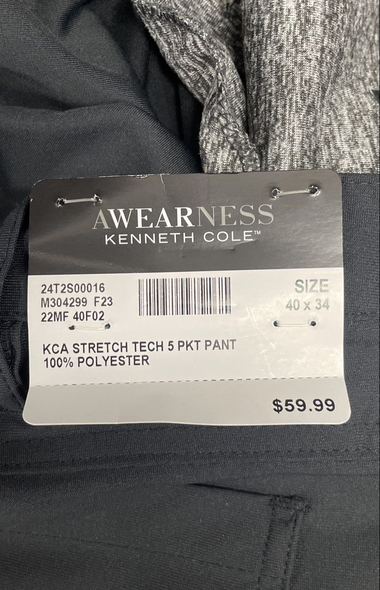 AWearness Kenneth Cole Men's Black Stretch Tech 5 Pkt Pant Slim Fit 40x34 NWT