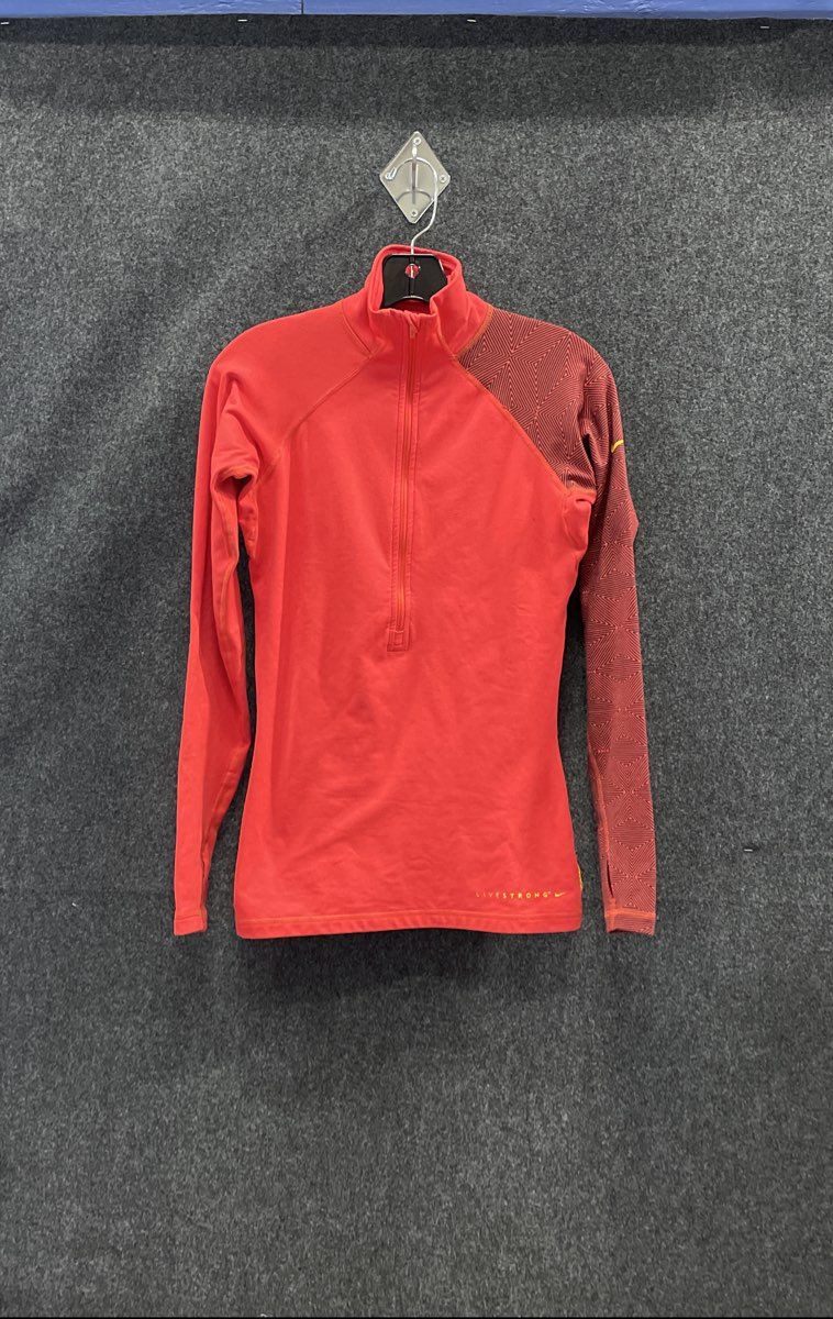 Nike Pro Women's Red Livestrong Quarter Zip Patterned Sleeve Training Top Sz S