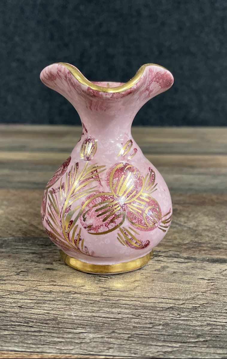 Vintage Rose Capri Hand Painted Mini Pitcher Ewer Made in Holland Pink Gold Gilt