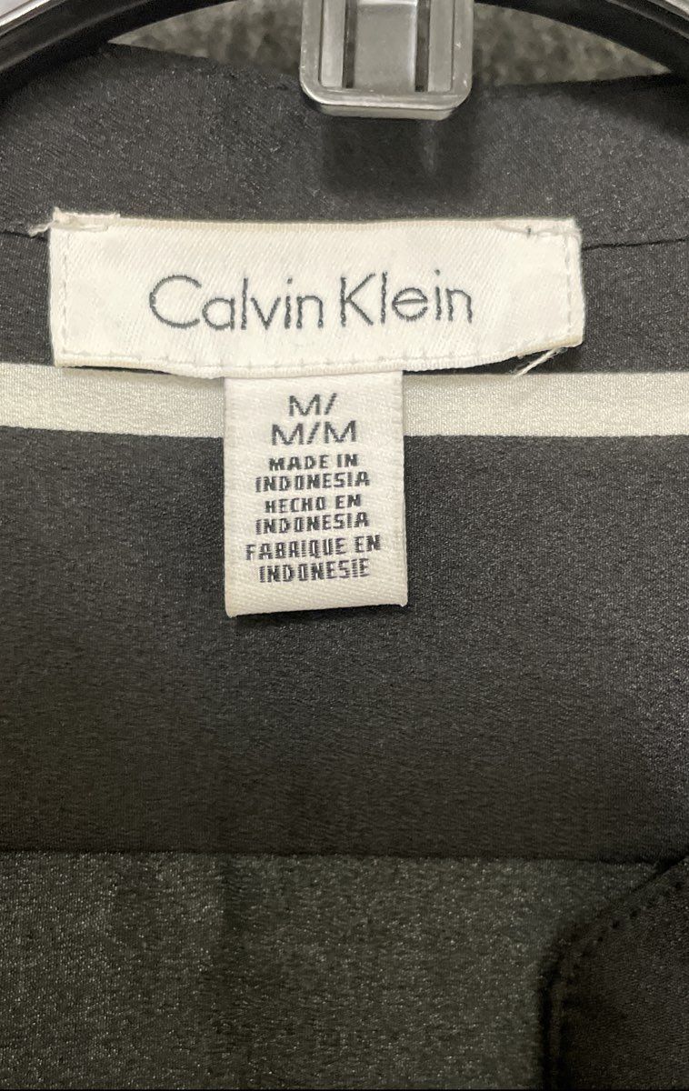 Calvin Klein Women's Black White Striped Blouse Roll Tab Sleeve Epaulette Sz M
