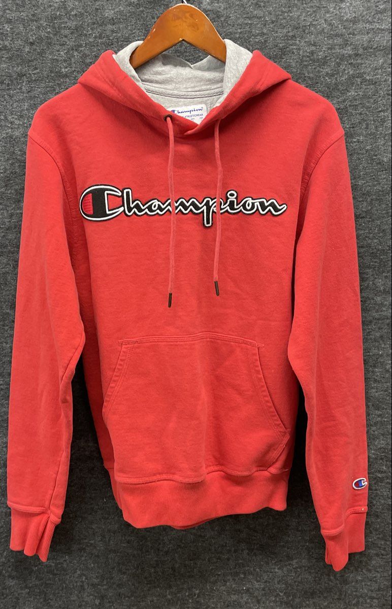 Champion Men's Red Pullover Hoodie Embroidered Logo Sweatshirt Sz S