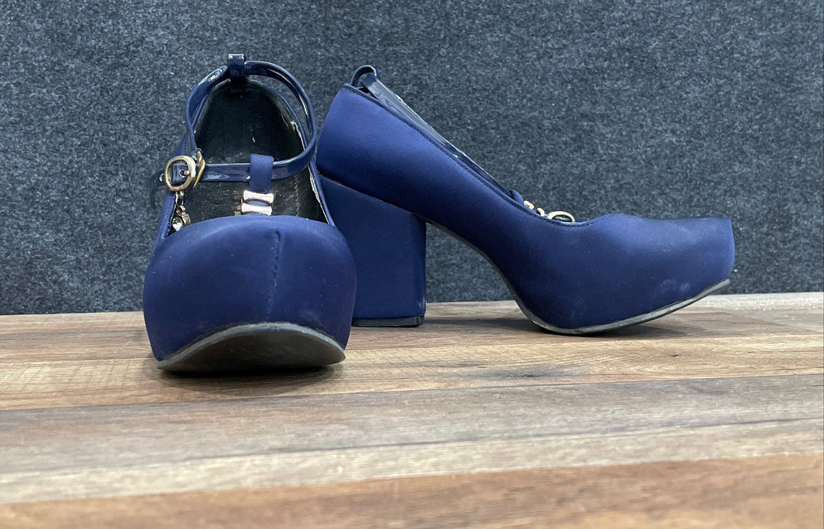 Rojan Dark Blue T-Strap Platform Block Heels Size 38
