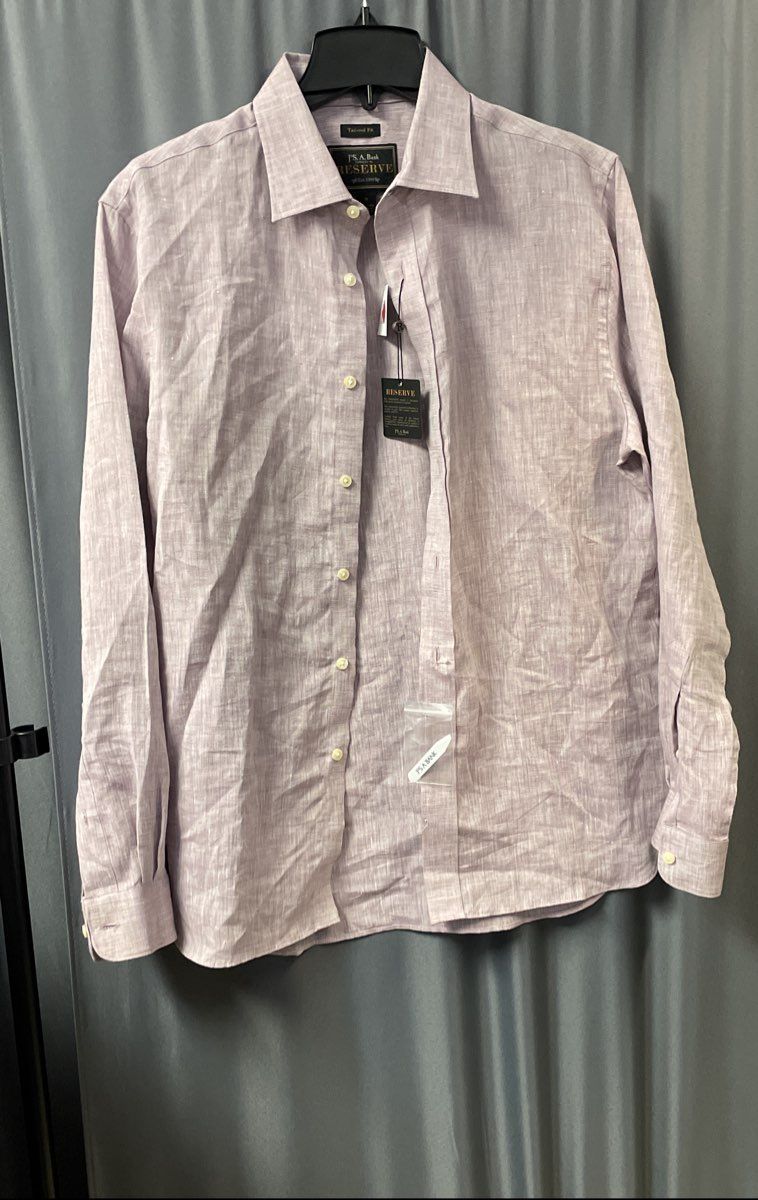Jos. A. Bank Reserve Men's Purple 100% Linen Tailored Fit Button Up Shirt NWT M