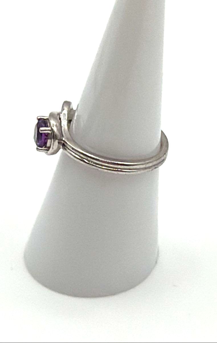 925 Sterling Silver Solitaire Amethyst Infinity Knot Ring 2.8g