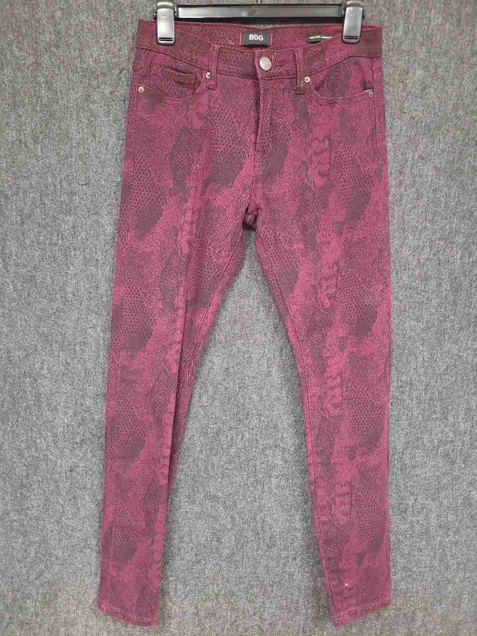 BDG Women's High Rise Cigarette Ankle Jeans Burgundy Snakeskin Print Sz 27x30