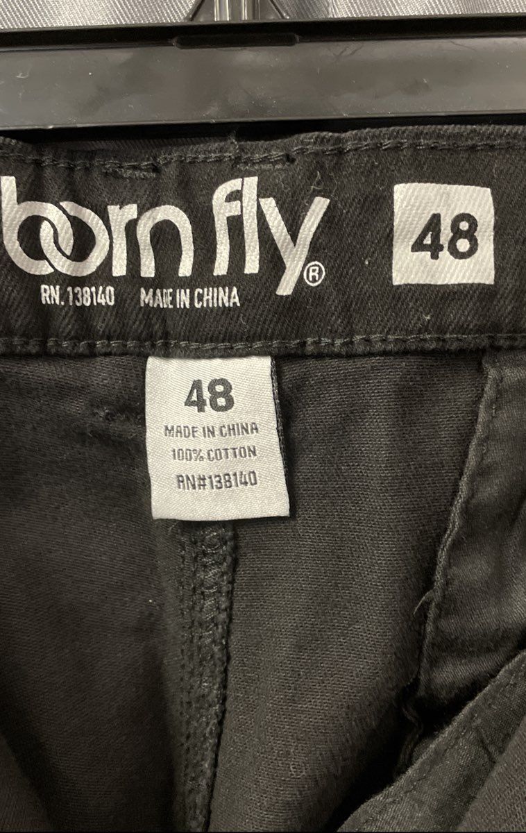Bornfly Men's Black Multi-Pocket Cotton Streetwear Cargo Jeans Sz 48 NWT