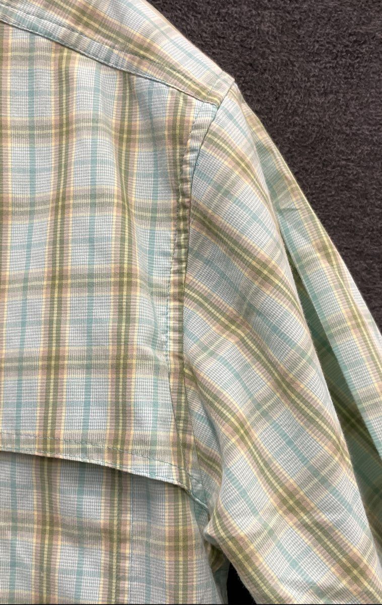 Patagonia Men's Plaid Short Sleeve Button Up Shirt Blue Green Vented Sz M