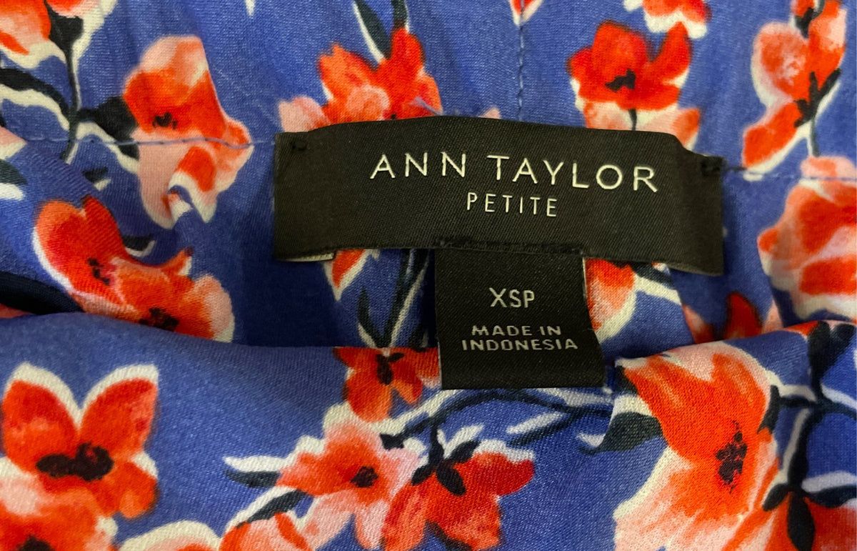 Ann Taylor Women's Floral Print Skirt Blue Red Petite Size XSP