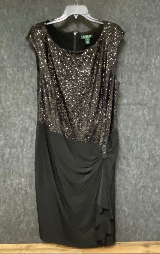 Lauren Ralph Lauren Women's Black Sequin Draped Cocktail Dress Sz 20W